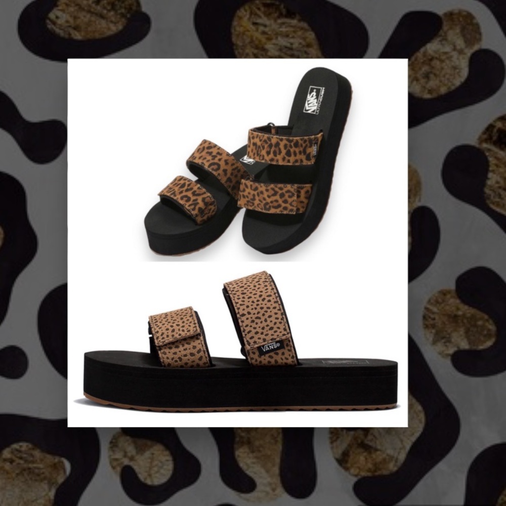 VANS Suede Leopard Cayucas Mega Platform Slides